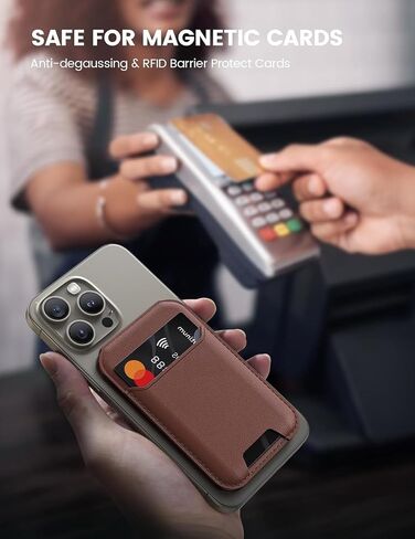 Magnetic Wallet, Compatible with MagSafe Wallet, iPhone Wallet with Adjustable Stand, for iPhone 15/14/13/12 Series, Not for iPhone Mini, 6 Card Holder, Genuine Leather (Brown) in Saudi Arabia