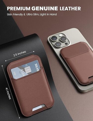 Magnetic Wallet, Compatible with MagSafe Wallet, iPhone Wallet with Adjustable Stand, for iPhone 15/14/13/12 Series, Not for iPhone Mini, 6 Card Holder, Genuine Leather (Brown) in Saudi Arabia