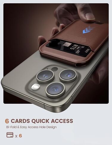 Magnetic Wallet, Compatible with MagSafe Wallet, iPhone Wallet with Adjustable Stand, for iPhone 15/14/13/12 Series, Not for iPhone Mini, 6 Card Holder, Genuine Leather (Brown) in Saudi Arabia