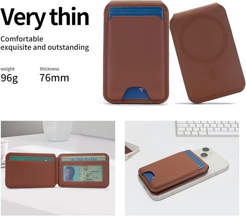 Magnetic Wallet, Compatible with MagSafe Wallet, iPhone Wallet with Adjustable Stand, for iPhone 15/14/13/12 Series, Not for iPhone Mini, 6 Card Holder, Genuine Leather (Brown) in Saudi Arabia