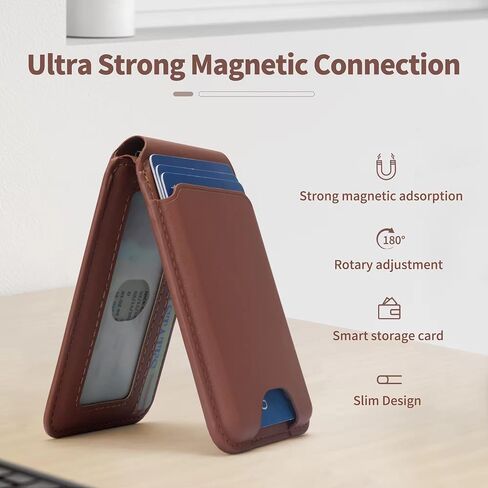 Magnetic Wallet, Compatible with MagSafe Wallet, iPhone Wallet with Adjustable Stand, for iPhone 15/14/13/12 Series, Not for iPhone Mini, 6 Card Holder, Genuine Leather (Brown) in Saudi Arabia