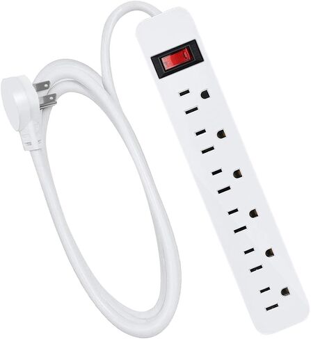 EXTRASTAR 6 Outlets Power Strip, 6 Ft Extension Cord 1875W,15A Build-in Circuit Breaker, Mountable, Thin Flat Plug, Desktop Charging Station for Home School Office, White in Saudi Arabia