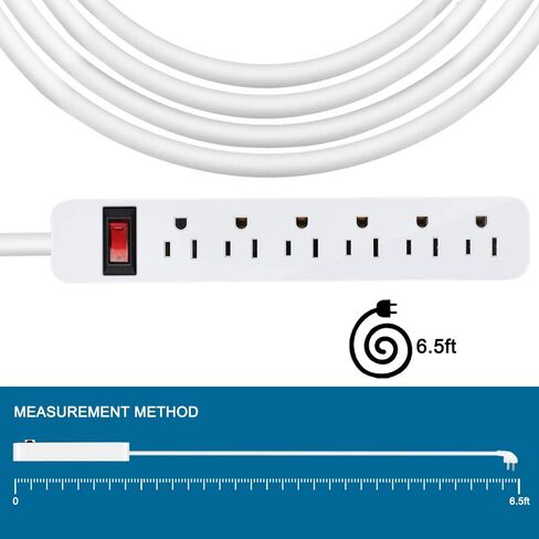 EXTRASTAR 6 Outlets Power Strip, 6 Ft Extension Cord 1875W,15A Build-in Circuit Breaker, Mountable, Thin Flat Plug, Desktop Charging Station for Home School Office, White in Saudi Arabia