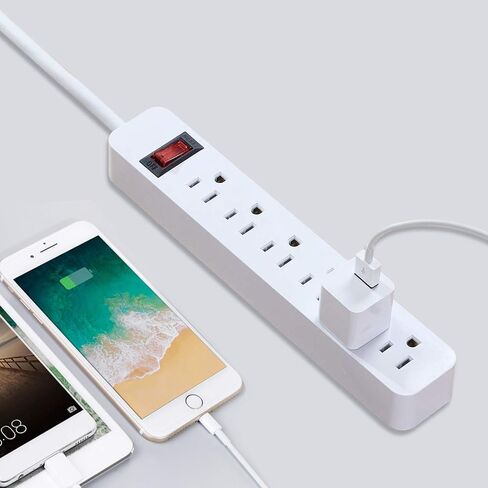EXTRASTAR 6 Outlets Power Strip, 6 Ft Extension Cord 1875W,15A Build-in Circuit Breaker, Mountable, Thin Flat Plug, Desktop Charging Station for Home School Office, White in Saudi Arabia
