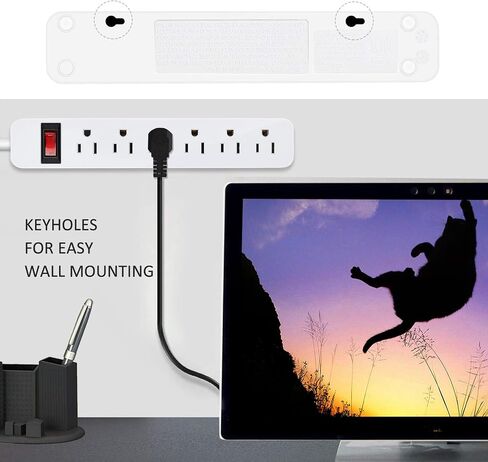 EXTRASTAR 6 Outlets Power Strip, 6 Ft Extension Cord 1875W,15A Build-in Circuit Breaker, Mountable, Thin Flat Plug, Desktop Charging Station for Home School Office, White in Saudi Arabia