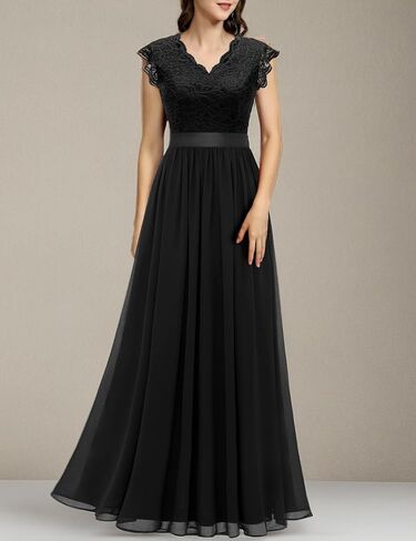 Dressystar Women's V Neck Sleeveless Lace Bridesmaid Dress Wedding Party Gown in Kuwait