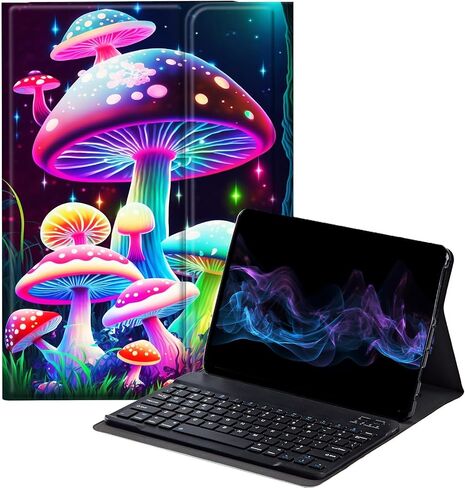 Gorgeous Mushrooms Keyboard Case for Kindle Fire HD 10 and Fire HD 10 Plus Tablet 11th Generation 2021 Release,Slim Stand Protective Cover with Detachable Wireless Bluetooth Keyboard in Saudi Arabia