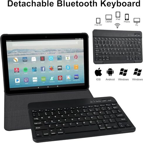 Gorgeous Mushrooms Keyboard Case for Kindle Fire HD 10 and Fire HD 10 Plus Tablet 11th Generation 2021 Release,Slim Stand Protective Cover with Detachable Wireless Bluetooth Keyboard in Saudi Arabia