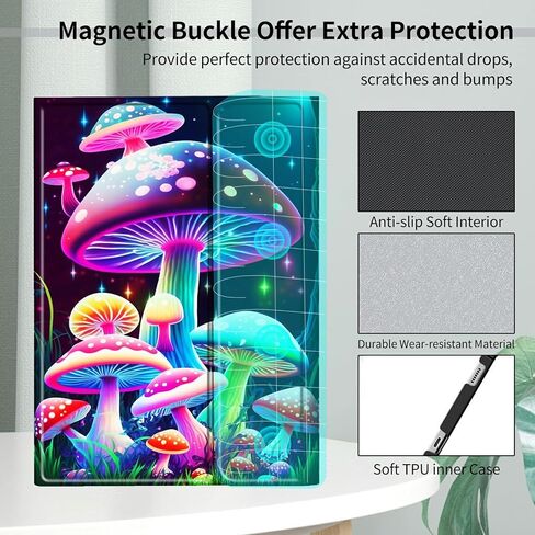 Gorgeous Mushrooms Keyboard Case for Kindle Fire HD 10 and Fire HD 10 Plus Tablet 11th Generation 2021 Release,Slim Stand Protective Cover with Detachable Wireless Bluetooth Keyboard in Saudi Arabia
