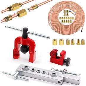 Tnisesm 1/4 Brake Line Kit 25Ft, Brake Line Flaring Tools kit Consisting of 2 Unions Brake Line Fittings and 16 Fittings