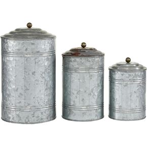 Deco 79 Metal Decorative Jars with Lids, Set of 3 12", 9", 8"H, Gray