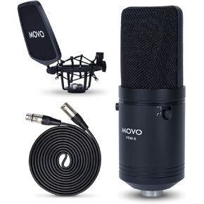 ميكروفون Movo VSM-5 ذو غشاء كبير XLR Studio Cardioid Condenser مع حامل للصدمات، وفلتر بوب، وكابل XLR - ميكروفون مثالي للغناء، والبث، والبث، والبث، وASMR، والمزيد