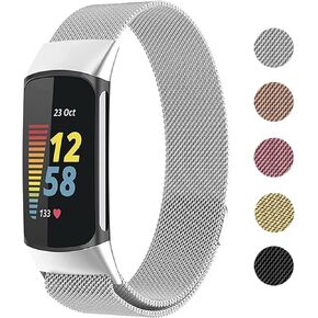 Metal Mesh Loop Bands for Fitbit Charge 5/Charge 6 Band for Women Men, Adjustable Stainless Steel Wristbands Replacement Straps for Charge 5/6 Activity Tracker