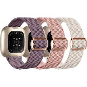 Braided Elastic Band Compatible for Fitbit Versa 4/Fitbit Versa 3/Fitbit Sense/Fitbit Sense 2 Bands Women Men, Soft Stretchy Wrist Strap Fitbit Versa 4 Bands/Versa 3 Smart Watch Bands Accessory