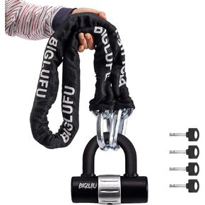 BIGLUFU Motorcycle Lock Chain Locks Heavy Duty 4ft Long, 15mm Cut Proof Square Chains, Ideal for Motorcycles, Bikes, Generator, Gates, Bicycle, Scooter
