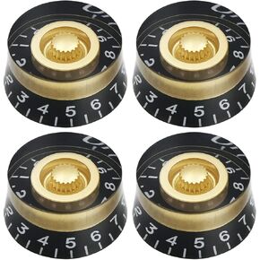 Micovay 4pcs Volume Tone Speed Control Knobs for Les Paul LP Style Bass Electric Guitar Parts, Transparent Golden with White Numbers
