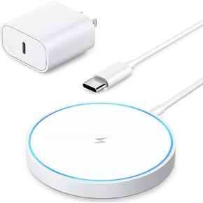 Magnetic Wireless Charger Fast Mag Safe Charger Compatible with iPhone 15 Pro Max/15 Pro/15/15 Plus/14/13/12 Series, 2024 Upgraded Nano Mag-Safe LED Charging Pad with 20W Type-C Adapter (White)