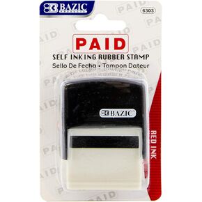BAZIC Paid Self Inking Rubber Stamp (Red Ink), Stamp Impression Size 1.41" x 0.47", Great for Office, Shipping, Receiving, Accounting, Expiration, Due Dates, 1-Pack