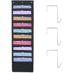 HAOHAN 10 Pockets Over Door Hanging Wall File Organizer, Oxford Cloth Storage Pocket Chart for Magazines, Pens, File Folders in Office and School