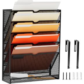 Marbrasse Wall File Holder 10-Tier Hanging Wall File Organizer, for Papers, Files Clipboard & Magazine Organizer, Wall Mount File Holder Great for Office Home (Black)