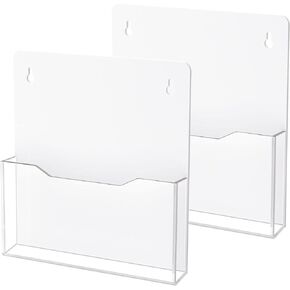 HIIMIEI Magnetic File Holder, 2 Pack Mail Magazines Organizer Wall Mount, Acrylic Hanging Wall File Organizer for Cabinets, Whiteboard, Refrigerator (White)