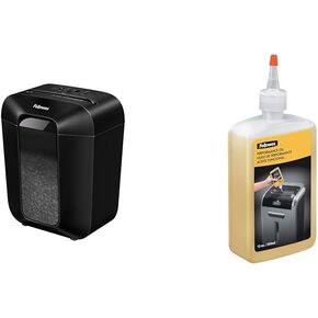 Fellowes LX41-DB 8-Sheet Micro-Cut Paper Shredder for Home Office & Powershred Performance Shredder Oil, 16 oz. Extended Nozzle Bottle (3525010)