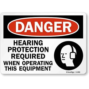SmartSign "Danger - Hearing Protection Required When Operating" Label | 10" x 14" Laminated Vinyl
