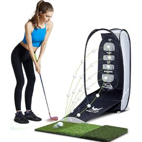 Wosofe Golf Practice Hitting Net في الفناء الخلفي للمنزل، تقطيع 2 هدف وكرة سوينغ تدريب يساعد على دقة لعب الجولف مع بساط ثلاثي العشب وحقيبة حمل هدايا رائعة للأب والأم والزوج والنساء والأطفال لاعبي الغولف