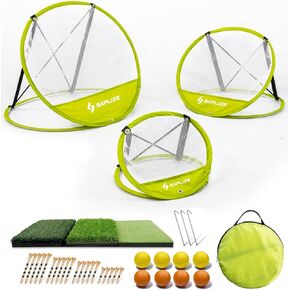 SAPLIZE Golf Chipping Net, Exclusive X-Shaped Stable Pop-up Design, Comes with Mat, Balls and Tees, Indoor/Outdoor Golfing Target Accessories for Backyard Accuracy and Swing Practice