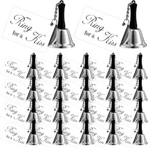 Lounsweer 48 Pcs Wedding Bells Bulk Ring for a Kiss Bells with Tags Mini Silver Kissing Bells for Wedding Reception Decorations Goody Bags Party Supplies