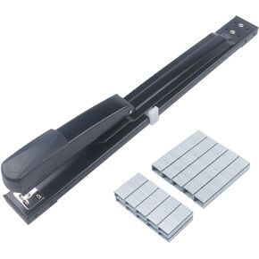 Long Reach Stapler Office Staplers Desktop Stapler Long Arm Staplers with 1000pcs 24/6 Staples + 1000pcs 24/8 Staples (Black, 25/50 Sheets Capacity)