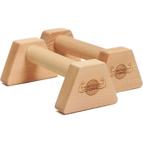 WOODPOWER® - PowerBars, Wooden Parallettes Push Up Bars, Joint-Friendly Beech Wood Calisthenics Equipment for Home, Durable Handstand Trainer Push Up Handles for Floors, XS, Set of 2