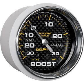 AutoMeter Gauge, Vac/Boost, 2 5/8", 30Inhg-30Psi, Mechanical, Marine Carbon Fiber (200775-40)