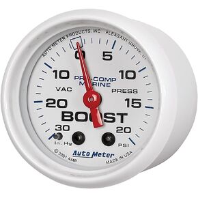 AutoMeter Gauge, Vac/Boost, 2 1/16", 30Inhg-20Psi, Mechanical, Marine White (200774),Multi