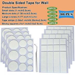 KAIHENG 96PCS Double Sided Tape for Walls, Mounting Tape, Picture Hanging Strips Removable Adhesive Mounting Dots for Balloon, Photo, Clear Museum Putty for Decoration, Art Craft, Party