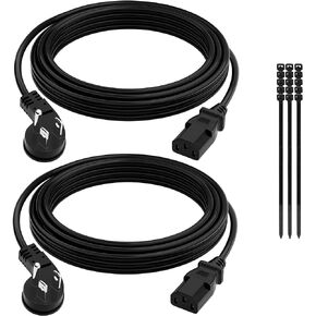 Elecan 3 Prong S Flat Plug Replacement Power Cord 6 FT/2 Pack-45 Degree Angled Plug-Low Profile Heatproof Flexible Durable AC Device Power Cable for Appliance, PC, TV, ETL 18AWG 125V 10A, with Ties
