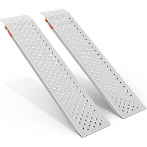 Aluminum Shed Ramp 2PC, 4' Long Loading Ramp for Riding Mower, Lightweight Sturdy Anti-Slip Ramps with Punch Plate Surface, 880 lbs Capacity for Lawn Mower, ATV,Motorcycle- 8" Wide, 4' Long