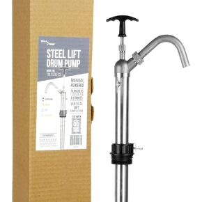 TERA PUMP Vertical Lift 55 Gallon Drum Pump, 316 Self Priming Stainless Steel DEF Drum Pump, Adjustable 2 inch Bung Adapters to fit 15-55 Gallon Drums, Great for Diesel, Kerosene, Solvents and more