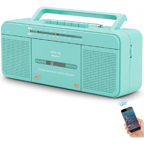 Portable Retro Classic Cassette Player Recorder with Bluetooth,USB,AM/FM Radio Stereo,Tape Player/Recording,USB Playback/Recording,Cassette to MP3 Converter,Earphone Jack,AC/DC Powered