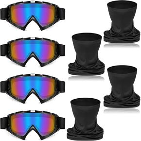 4 Pcs Motorcycle Dirt Bike Goggles for Men Women Windproof Adjustable ATV Goggles and 4 Pcs Neck Breathable Face Cover