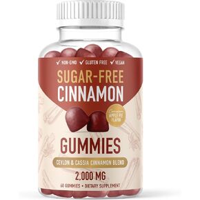 Sugar-Free Cinnamon Gummies 2000MG with Ceylon Cinnamon & Cassia Complex | Sugar-Free Lifestyle Supplement & Guilt-Free Cinnamon Apple Flavor with Chromium | Vegan, Non-GMO, Gluten-Free | 60 Gummies