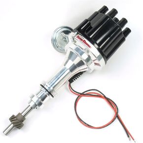 PerTronix D130700 Flame-Thrower Plug and Play Vacuum Advance Black Cap Billet Electronic Distributor with Ignitor II Technology for Ford Small Block, Black and Silver