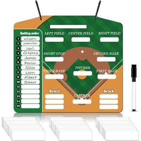 Geyee 34 Pcs Magnetic Baseball Lineup Board for Coach, Erases Easily Magnetic Dugout Board Softball Coaching Board with 30 Lineup Cards 2 Snap Hooks and Marker Pen