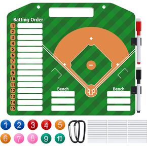 1+44PCS Baseball Coaching Board for Dugout, Dry Erase Baseball Lineup Board Softball Clipboard for Coach/ 30PCS Magnet Name Strip/ 10PCS Number Magnet/ 2PCS Marker/ 2 Buckle
