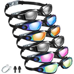 6 Pack Swim Goggles for Adult Anti Fog Swimming Glasses with Ear Plugs Nose Clip No Leaking Full Protection Goggles
