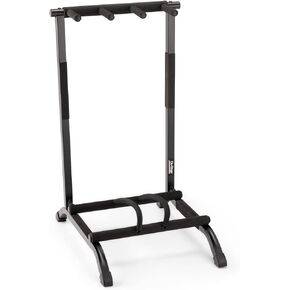 On-Stage GS7361 Three-Space Foldable Multi-Guitar Rack (Storage and Display for 3 Acoustic, Electric, and Bass Guitars, Multiple-Instrument Stand, Padded, Folding, Portable, Rubber Feet, Black)