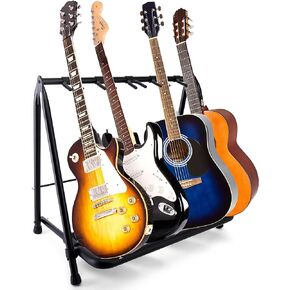 Foldable Universal Multi Guitar Stand - 5 Guitar Stand Portable Collapsible Instrument Floor Guitar Rack Holder w/ Foam Padding - For Acoustic, Electric, Bass Guitar & Guitar Bag / Case