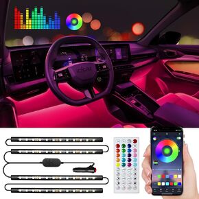 Interior Car LED Lights, icicar 4PCS App Control Car LED Lights, Waterproof Multicolor Music Sync Under Dash LED Lights for Car Interior, Cigarette Lighter Included, DC 12V