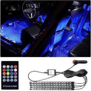 Moioee Car LED Lights, DC 12V Car Interior Lights with Sound Active Function with Remote Control, 4pcs LED Lights, Multicolor Music Car Strip Light Under Dash Lighting Kit (Cigarette Lighter)