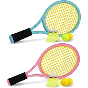 Tennis Racket Set for Children,17 Inch Racquet with 1 Tennis Balls,4 Badminton Shuttlecocks and 3 Soft Balls for Toddler Indoor/Outdoor Sports